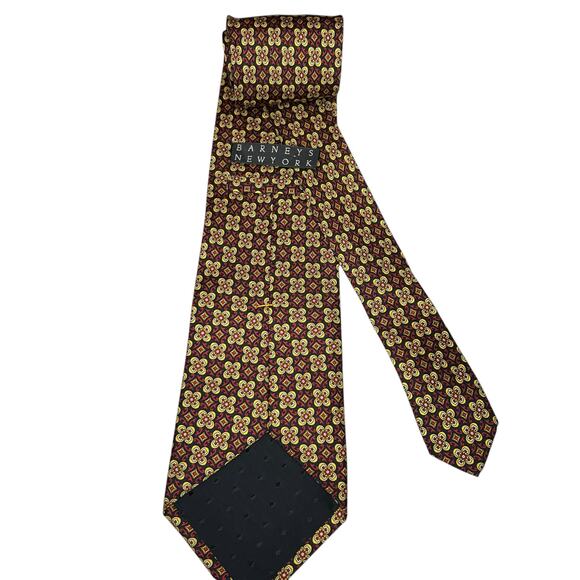 Barneys New York Silk Tie Men Red Yellow Geo Floral Necktie Formal Spain Classic - Picture 4 of 6
